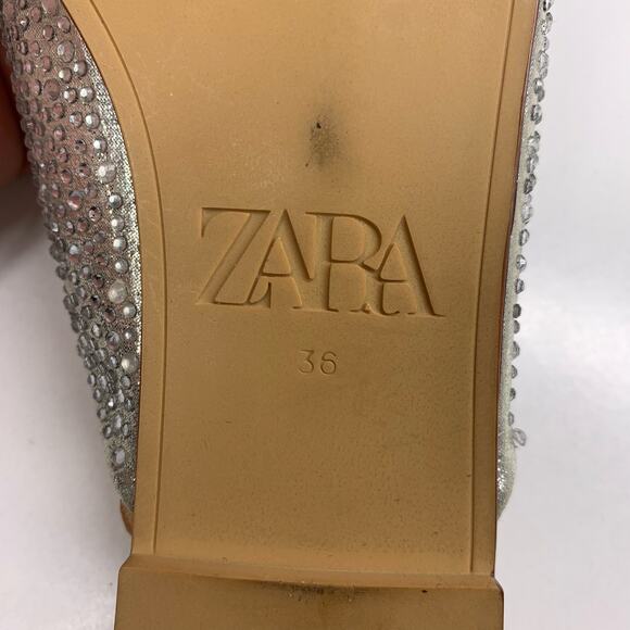 ZARA Metallic‎ Silver Rhinestone Embellished Pointed Toe Mule Flats Size 36 - Picture 11 of 11